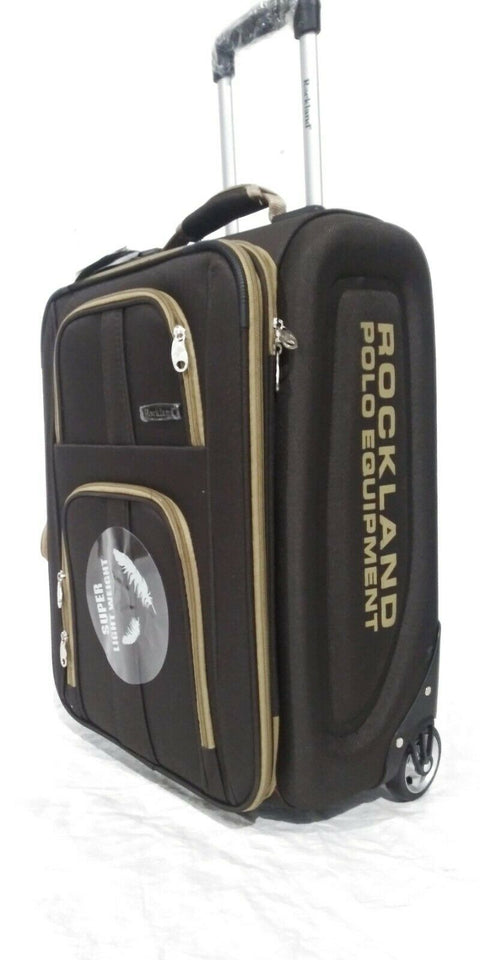 $260 New Rockland Varsity Polo 22" Carry On Luggage Rolling Wheel Suitcase Brown