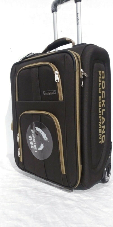 $260 New Rockland Varsity Polo 22" Carry On Luggage Rolling Wheel Suitcase Brown