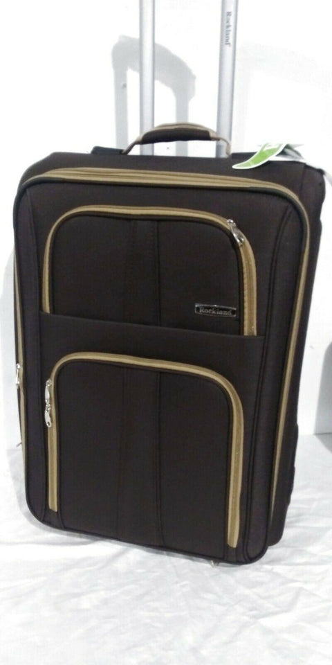 $280 New Rockland Varsity Polo 26" Check IN Luggage Rolling Wheel Suitcase Brown