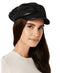 New INC International Concepts Womens Flannel & Faux-Leather Newsboy Cap Hat Blk