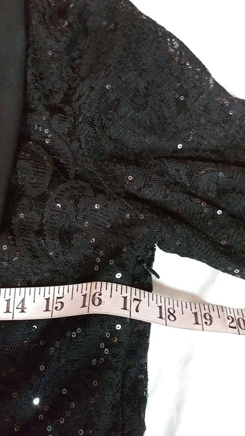 $109 SLNY Women Black Long Sleeve Pleated Embellish Lace Tunic Dress Size 8 - evorr.com