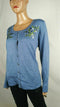Karen Scott Women Long Sleeve Blue Embroidery Button Cardigan Sweater Plus 2X - evorr.com
