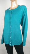 Karen Scott Women Long Sleeve Teal Blue Pearl Button Cardigan Sweater Plus 2X