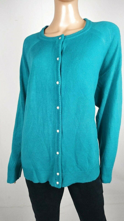 Karen Scott Women Long Sleeve Teal Blue Pearl Button Cardigan Sweater Plus 2X