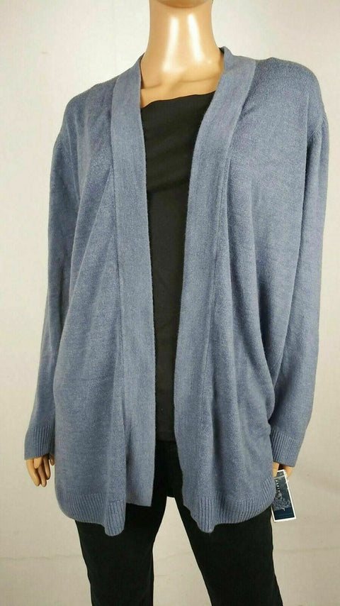 New Karen Scott Women Long Sleeve Blue Knit Front-Open Cardigan Sweater Plus 2X