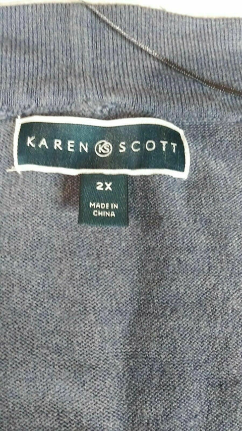 New Karen Scott Women Long Sleeve Blue Knit Front-Open Cardigan Sweater Plus 2X