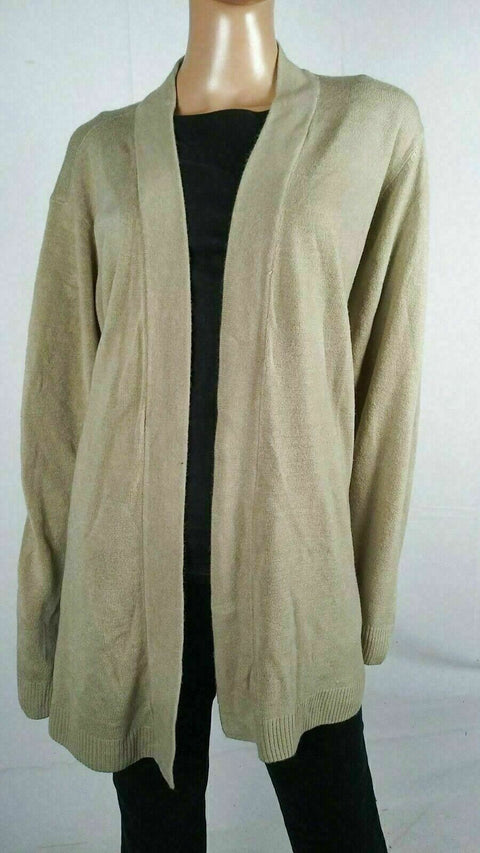 Karen Scott Women Long Sleeve Beige Knit Front-Open Cardigan Sweater Plus 2X