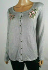 Karen Scott Women Long Sleeve Gray Embroidery Button Cardigan Sweater Plus 2X