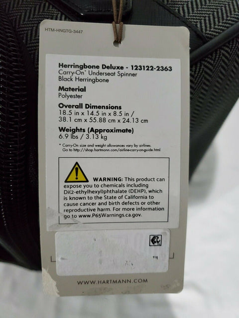 $540 New Hartmann Herringbone DLX Carry-On Under-Seater Spinner Suitcase Luggage