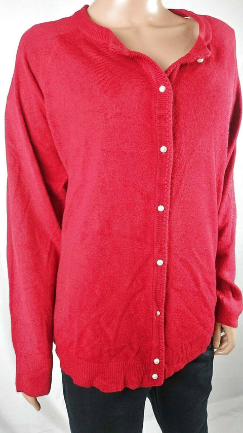 New Karen Scott Women Long Sleeve Red Pearl Button Cardigan Sweater Plus 2X
