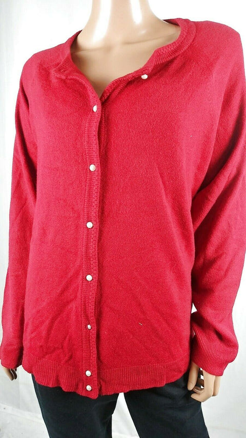 New Karen Scott Women Long Sleeve Red Pearl Button Cardigan Sweater Plus 2X