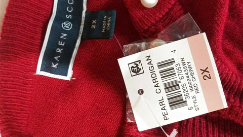 New Karen Scott Women Long Sleeve Red Pearl Button Cardigan Sweater Plus 2X