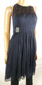 Adrianna Papell Women's Sleeveless Halter Neck Pleated Skirt Blue Lined Dress 6