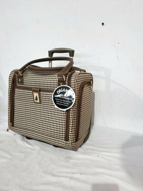 $240 London Fog Oxford Hyperlight 15" Under Seat Bag Luggage Brown Plaids
