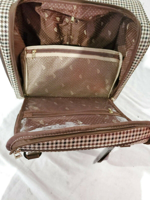 $240 London Fog Oxford Hyperlight 15" Under Seat Bag Luggage Brown Plaids