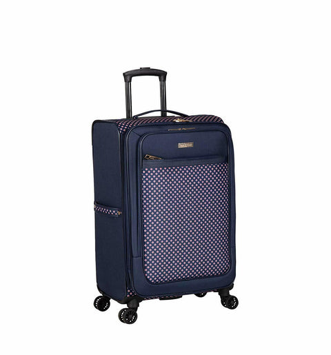 $380 New Isaac Mizrahi Soho 28" 8-Wheel Spinner Luggage, Navy Red Printed