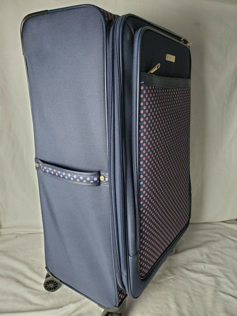 $380 New Isaac Mizrahi Soho 28" 8-Wheel Spinner Luggage, Navy Red Printed