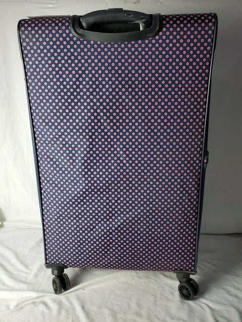 $380 New Isaac Mizrahi Soho 28" 8-Wheel Spinner Luggage, Navy Red Printed