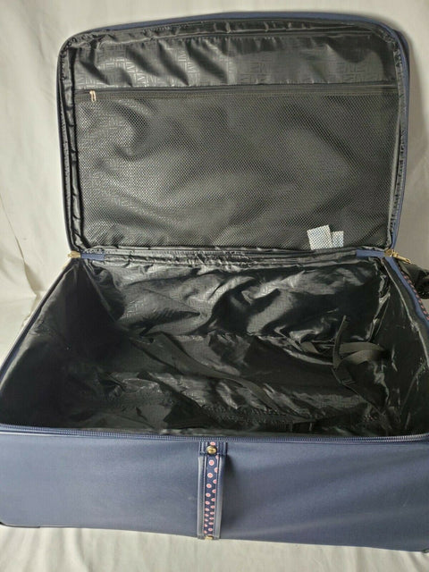 $380 New Isaac Mizrahi Soho 28" 8-Wheel Spinner Luggage, Navy Red Printed