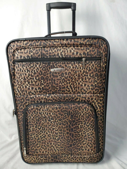 $250 New Rockland 24" Medium Luggage Rolling Wheels Suitcase Brown Leopard