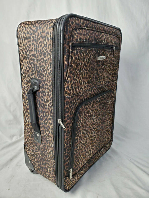 $250 New Rockland 24" Medium Luggage Rolling Wheels Suitcase Brown Leopard