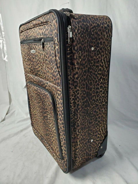 $250 New Rockland 24" Medium Luggage Rolling Wheels Suitcase Brown Leopard