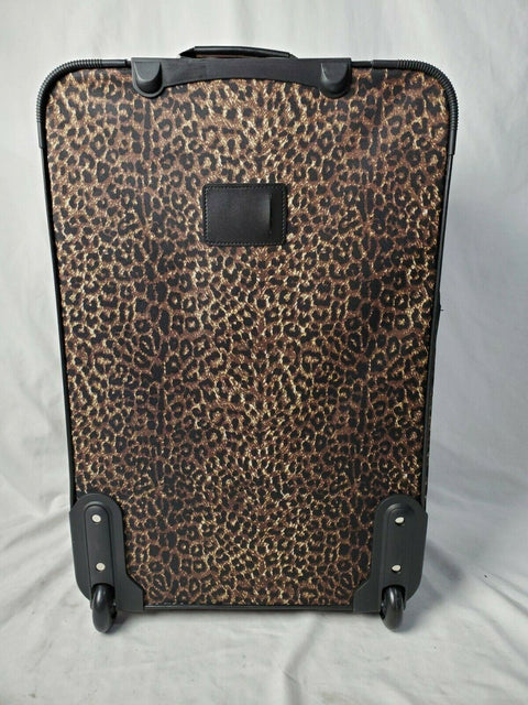 $250 New Rockland 24" Medium Luggage Rolling Wheels Suitcase Brown Leopard