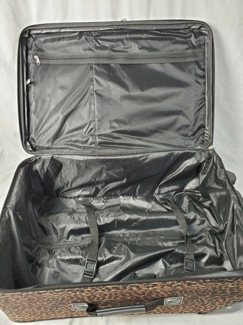 $250 New Rockland 24" Medium Luggage Rolling Wheels Suitcase Brown Leopard