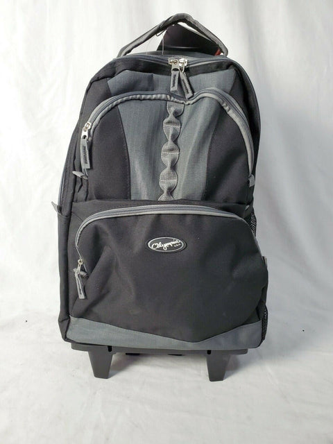 New Olympia USA Rolling Wheeled Backpack Travel Black Gray