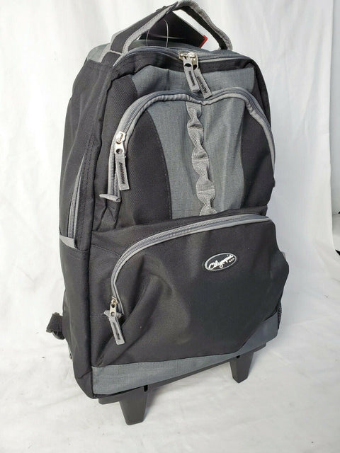 New Olympia USA Rolling Wheeled Backpack Travel Black Gray