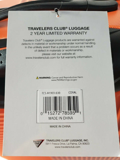 Travelers Club Luggage Basette 28" Check-In Orange Luggage Suitcase upright