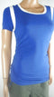 New Michael Kors Women Blue Short Sleeve Contrast Scoop Neck Blouse Top Size S