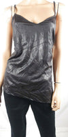 $109 Calvin Klein Women's Black Leather Look Spaghetti Straps Tank Blouse Top L - evorr.com