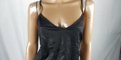 $109 Calvin Klein Women's Black Leather Look Spaghetti Straps Tank Blouse Top L - evorr.com