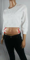 New Guess Women's White Scoop Neck Cropped Logo Sweatshirt Blouse Top XS