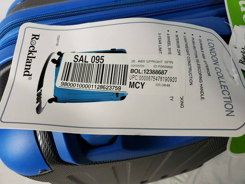 $240 New Rockland Sonic ABS Gray Spinner Luggage Carry On Suitcase 20"