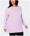 INC International Women Dolman Sleeves Purple Ribbed Pullover Blouse Top Plus 1X