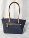 Michael Kors Women's Polly Nylon Top Zip Tote Brown Leather Trim Navy Blue Bag