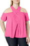 RACHEL Rachel Roy Women Plus Size Halter-Neck Cold Shoulder Pink Blouse Top 16W - evorr.com