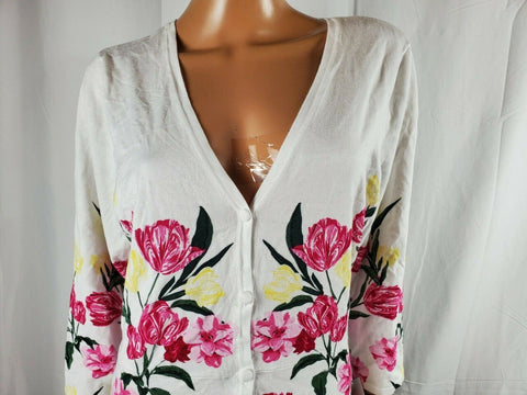 INC Women's Button-Down 3/4 Sleeves White Pink Floral Printed Cardigan Shrug 2XL - evorr.com