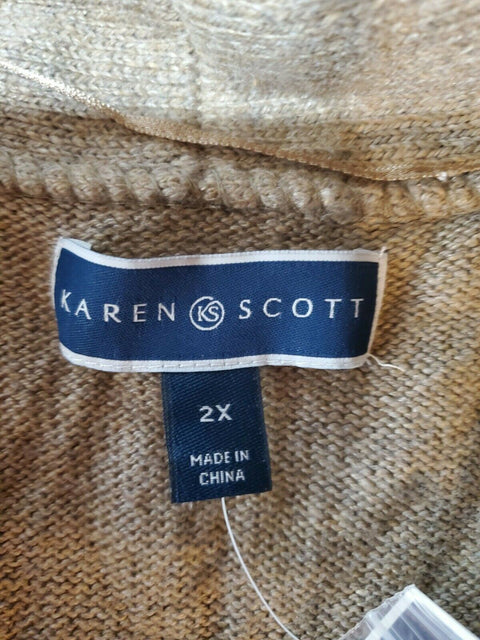Karen Scott Women's Sleeveless Front-Open Knit Pocket Cardigan Shrug Top Plus 2X - evorr.com