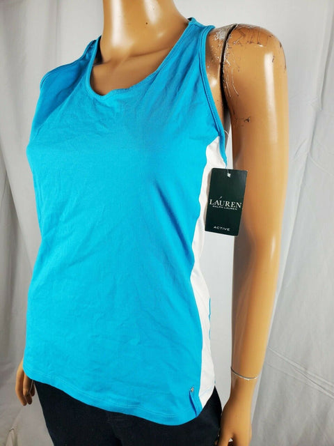 Lauren Ralph Lauren Women Sleeveless T-Shirt Blouse Top Blue Active Gym Size M