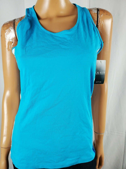 Lauren Ralph Lauren Women Sleeveless T-Shirt Blouse Top Blue Active Gym Size M