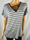 New GLITZ Women's Short Sleeve V-Neck Blouse Top Gray Black Striped Plus 2X - evorr.com