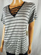 New GLITZ Women's Short Sleeve V-Neck Blouse Top Gray Black Striped Plus 2X - evorr.com