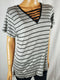 New GLITZ Women's Short Sleeve V-Neck Blouse Top Gray Black Striped Plus 2X - evorr.com