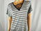 New GLITZ Women's Short Sleeve V-Neck Blouse Top Gray Black Striped Plus 2X - evorr.com