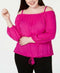 INC CONCEPTS Women's Off the Shoulder Long Sleeve Pink Knot Blouse Top Plus 2X - evorr.com