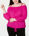 INC CONCEPTS Women's Off the Shoulder Long Sleeve Pink Knot Blouse Top Plus 3X - evorr.com