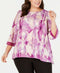 Alfani Women Scoop-Neck 3/4 Sleeve Purple Illusion Printed Lace Trim Top Plus 2X - evorr.com